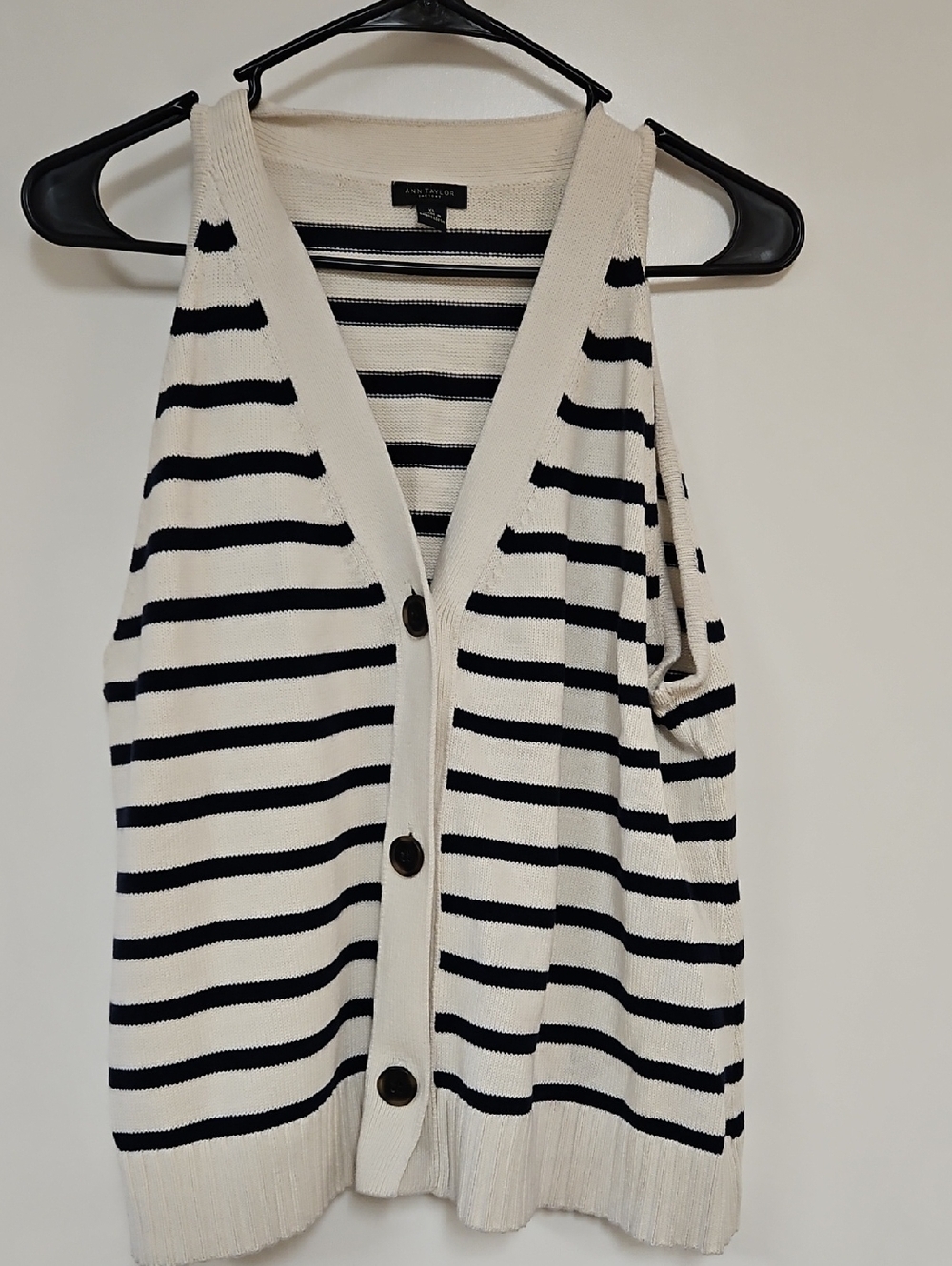 Ann Taylor Cream & Black Striped Sleeveless Button-Front Vest